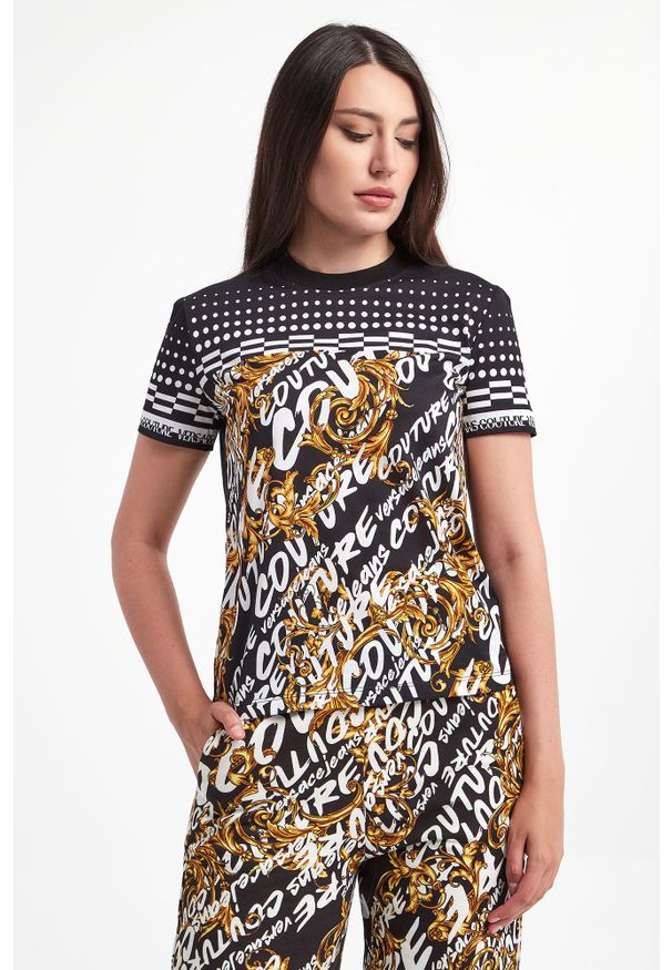 Versace Jeans Couture - T-shirt VERSACE JEANS COUTURE. Materiał: bawełna. Długość rękawa: krótki rękaw. Długość: krótkie. Wzór: nadruk