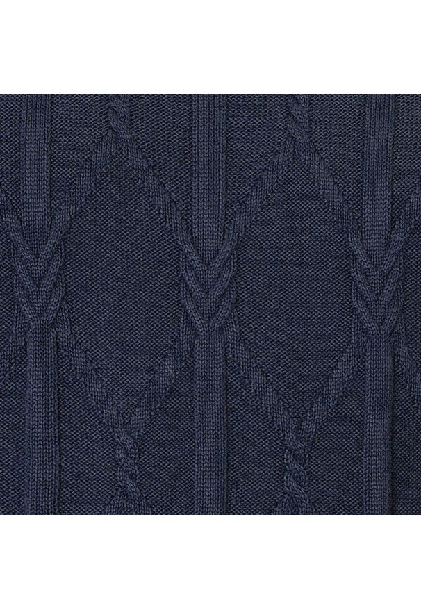 Bawełniany Sweter Męski - Pako Jeans - Warkoczowy Splot - Granat. Kolor: niebieski. Materiał: bawełna. Wzór: ze splotem. Styl: elegancki, klasyczny