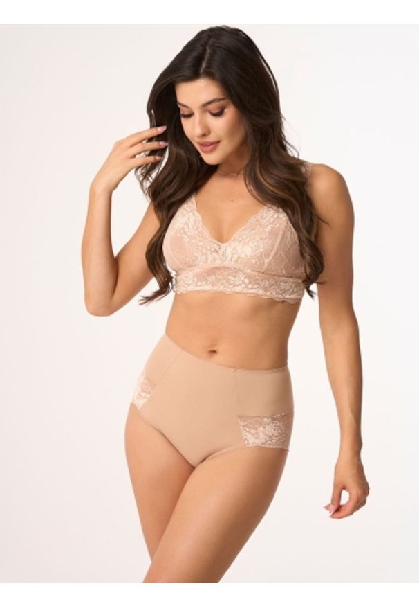 Figi Model BBL 203 Beige - Babell. Materiał: koronka, elastan, dzianina, poliamid, materiał. Wzór: koronka, kwiaty