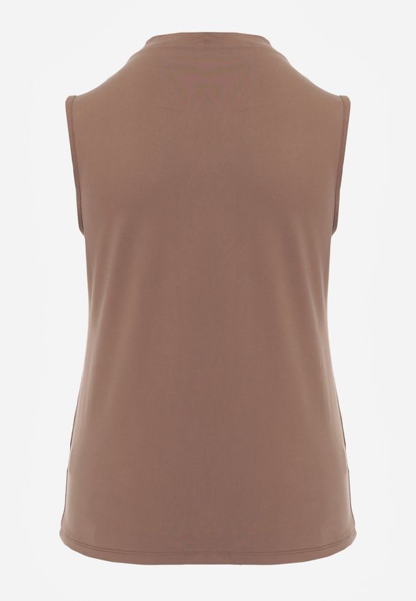 Born2be - Brązowa Gładka Bluzka Bez Rękawów z Półgolfem Nedivra. Okazja: na co dzień, na spotkanie biznesowe, do pracy. Kolor: brązowy. Materiał: poliester, elastan, materiał, jeans. Długość rękawa: bez rękawów. Wzór: gładki. Styl: casual, biznesowy, elegancki, klasyczny