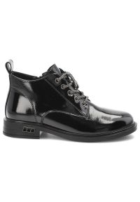 Czarne Botki S.Barski Modne Buty Damskie. Okazja: na co dzień. Zapięcie: sznurówki. Kolor: czarny. Materiał: lakier, skóra. Styl: casual #5