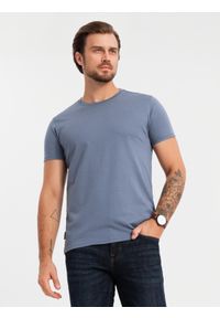 Ombre Clothing - Zestaw bawełnianych koszulek męskich BASIC z okrągłym dekoltem – biały/grafitowy/niebieski denim V8 - Rozmiar: XL. Okazja: na co dzień. Kolor: niebieski. Materiał: denim, bawełna. Styl: klasyczny, casual #6