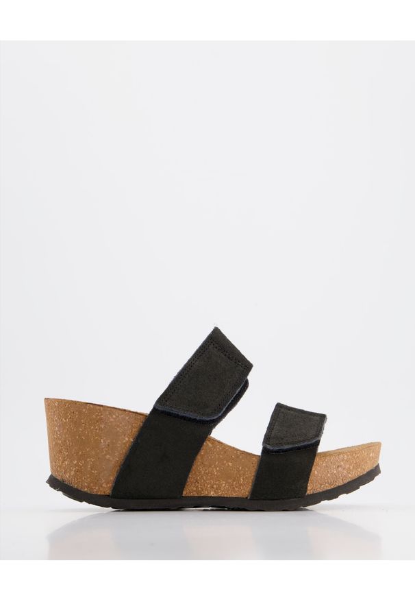 Venezia - KLAPKI NA KOTURNIE 813005 GRIN NERO. Materiał: skóra, syntetyk, zamsz. Obcas: na koturnie