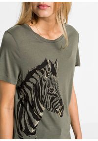 T-shirt z motywem zebry bonprix oliwkowy. Kolor: zielony. Długość: długie. Wzór: motyw zwierzęcy #3