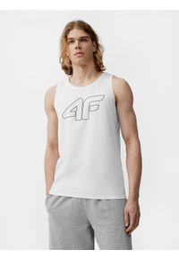 4f - Tank top regular z nadrukiem męski. Kolor: biały. Materiał: bawełna. Wzór: nadruk