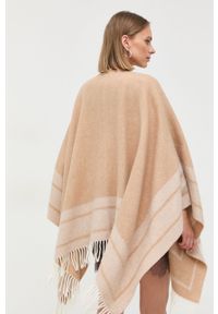 Patrizia Pepe poncho wełniane kolor beżowy. Kolor: beżowy. Materiał: wełna #4