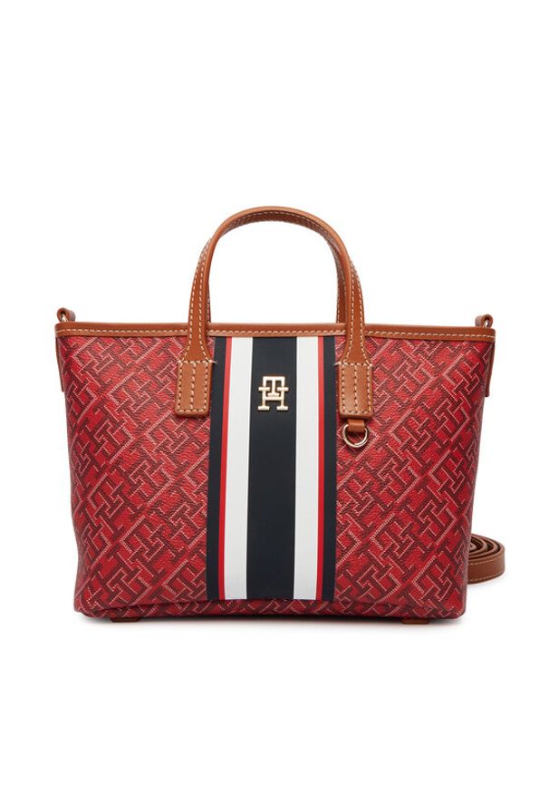 TOMMY HILFIGER - Tommy Hilfiger Torebka Th Monoplay Mini Tote Stripe Le AW0AW18389 Czerwony. Kolor: czerwony. Materiał: skórzane