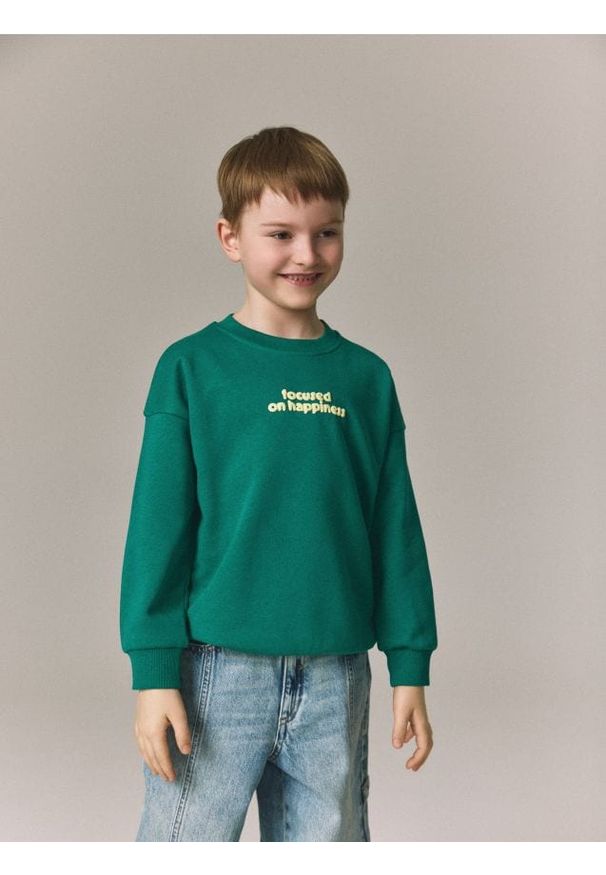 Reserved - Bluza oversize - zielony. Kolor: zielony. Materiał: dzianina, bawełna