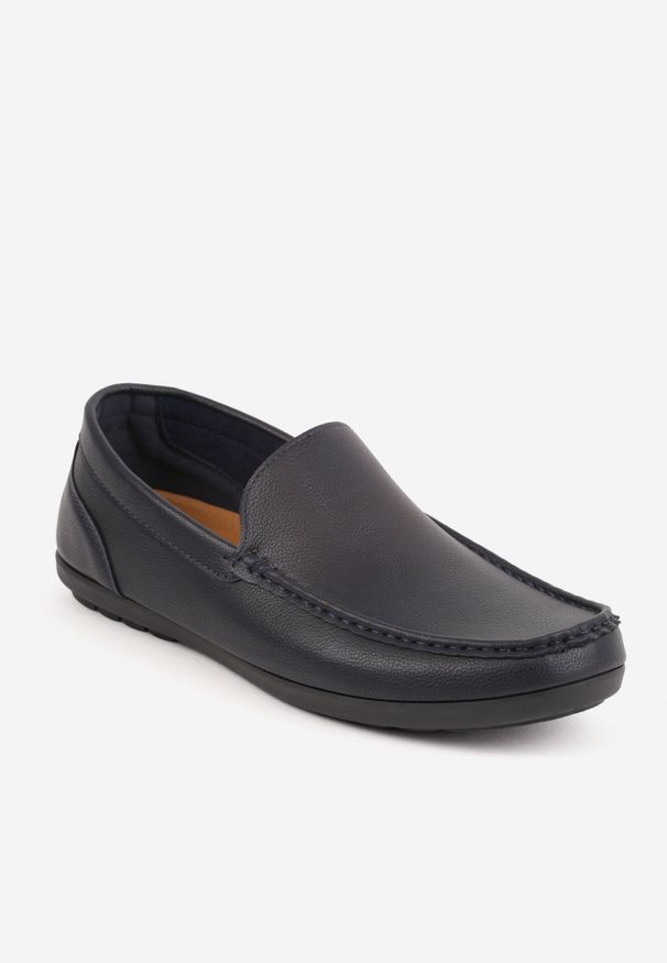 Born2be - Granatowe Półbuty Typu Mokasyny z Ozdobnym Przeszyciem Gildal. Okazja: na co dzień. Zapięcie: pasek. Kolor: niebieski. Materiał: materiał, jeans. Styl: casual, klasyczny