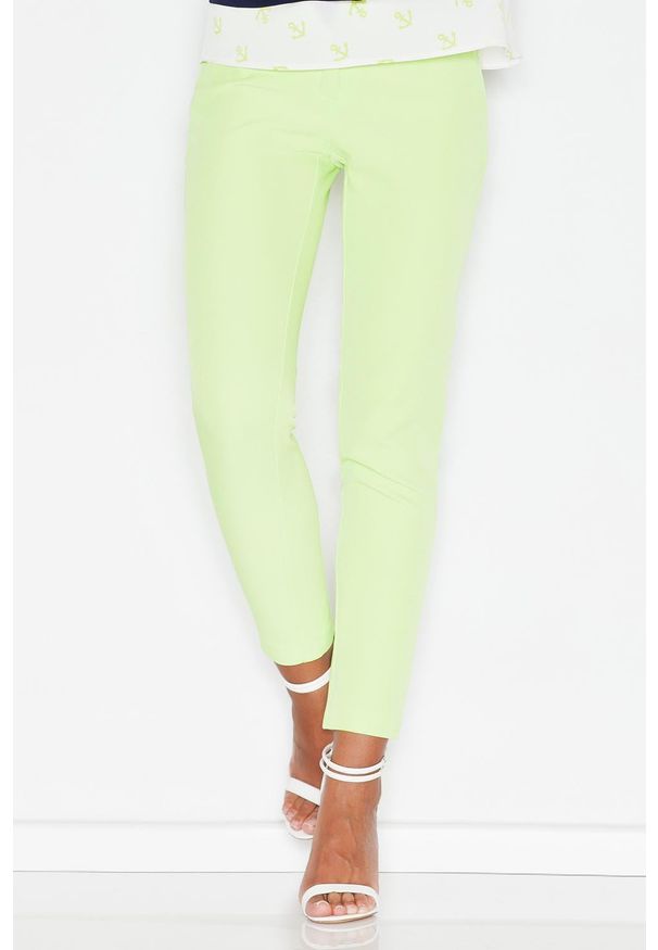 Figl - Zielone Kobiece Klasyczne Spodnie na Gumie. Kolor: zielony. Materiał: guma. Styl: klasyczny