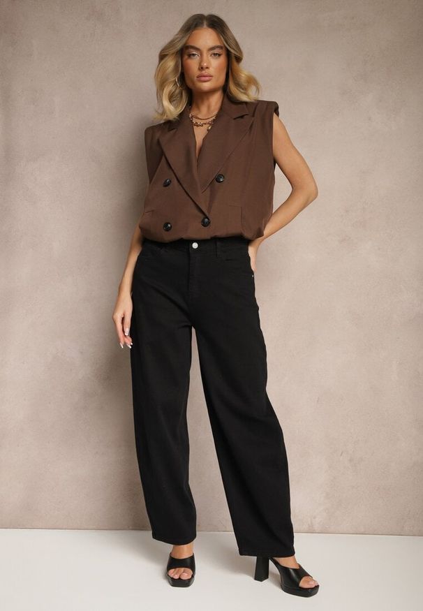 Renee - Czarne Jeansy o Kroju Balloon High Waist Zalirune. Okazja: na spacer, na co dzień. Stan: podwyższony. Kolor: czarny. Styl: casual, elegancki