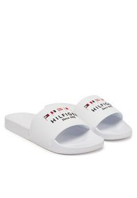 TOMMY HILFIGER - Tommy Hilfiger Klapki Flags Pool Slide FM0FM05431 Biały. Kolor: biały. Materiał: skóra