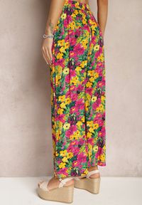Renee - Żółto-Różowe Wiskozowe Spodnie z Prostą Nogawką High Waist w Kwiatowy Wzór Zaranima. Stan: podwyższony. Kolor: żółty. Materiał: wiskoza. Wzór: kwiaty. Sezon: lato #3