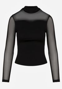 Renee - Czarna Bluzka Golf Vices z Przezroczystymi Rękawami Kariale. Okazja: na co dzień. Typ kołnierza: golf. Kolor: czarny. Materiał: jeans. Styl: casual, elegancki #6