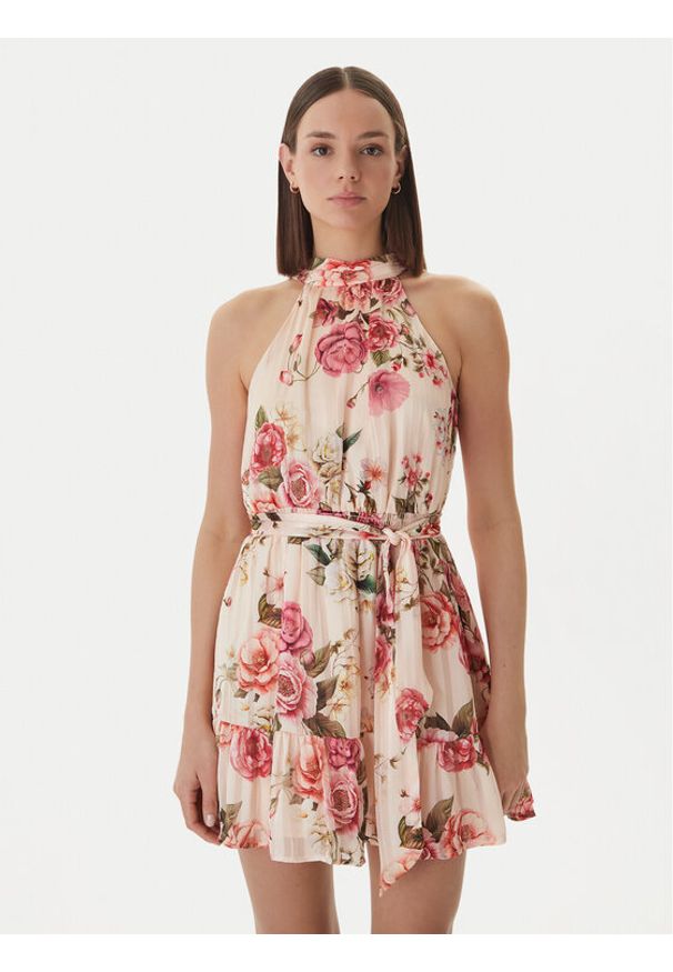 Guess Sukienka koktajlowa W6GKAE W2555 Beżowy Regular Fit. Kolor: beżowy. Materiał: syntetyk. Styl: wizytowy