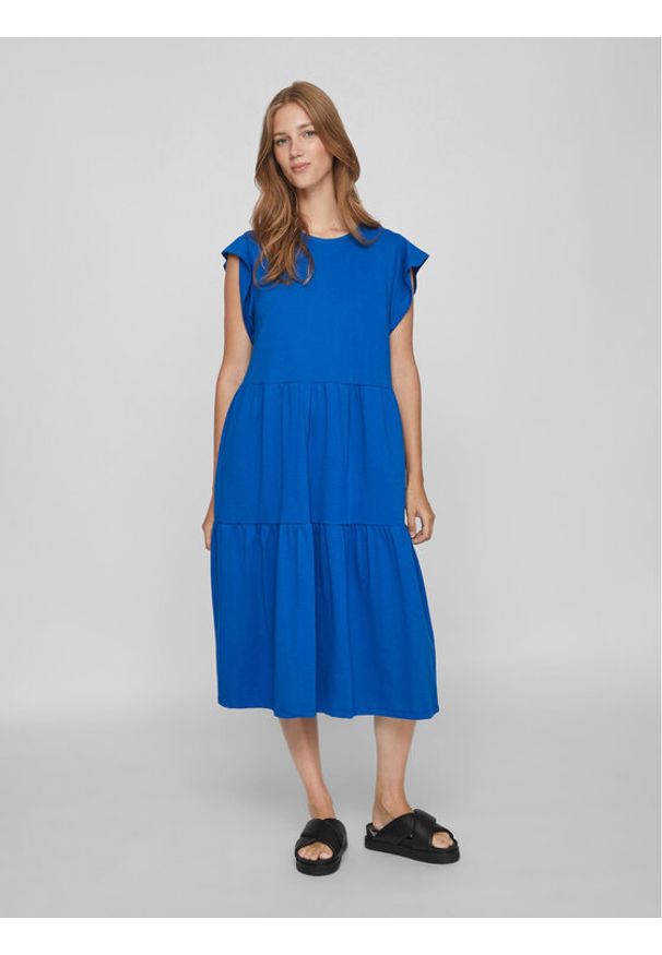 Vila Sukienka codzienna Summer 14087542 Niebieski Loose Fit. Okazja: na co dzień. Kolor: niebieski. Materiał: syntetyk, bawełna. Typ sukienki: proste. Styl: casual