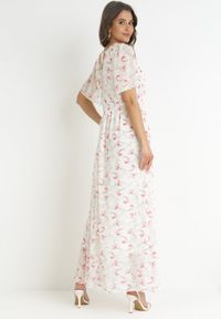 Born2be - Biała Sukienka z Gumką w Pasie i Kopertowym Dekoltem Roselita. Kolor: biały. Typ sukienki: kopertowe #4