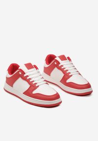 Born2be - Biało-Czerwone Sneakersy z Ekoskóry ze Sznurowaniem i Brokatem Hrelia. Kolor: biały. Materiał: jeans. Obcas: na płaskiej podeszwie #5
