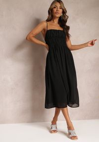 Renee - Czarna Sukienka o Rozkloszowanym Kroju na Ramiączkach z Wiązaniem Lunarea. Kolor: czarny. Długość rękawa: na ramiączkach. Typ sukienki: rozkloszowane #1