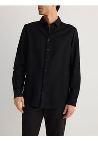 Reserved - Koszula slim z bawełny egipskiej - czarny. Kolor: czarny. Materiał: bawełna