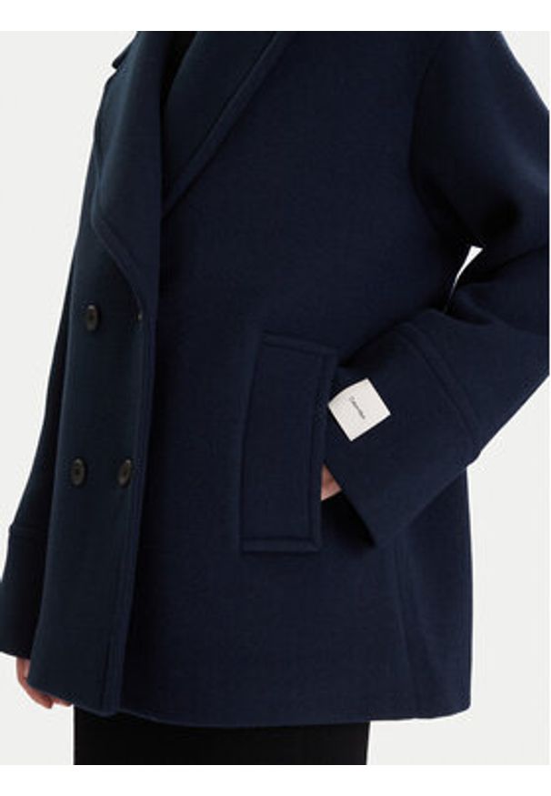 Calvin Klein Płaszcz wełniany LV044D549G Granatowy Relaxed Fit. Kolor: niebieski. Materiał: syntetyk