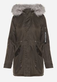 Born2be - Zielono-Szara Kurtka Parka z Futerkowym Odpinanym Zdobieniem przy Kapturze Inellae. Okazja: na co dzień. Kolor: zielony. Materiał: dzianina, jeans, futro. Wzór: aplikacja. Styl: klasyczny, casual, elegancki #2