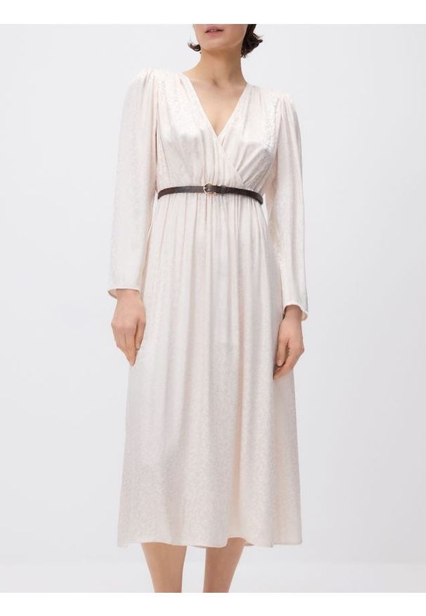 Reserved - Sukienka maxi z paskiem - złamana biel. Materiał: tkanina, wiskoza. Długość: maxi