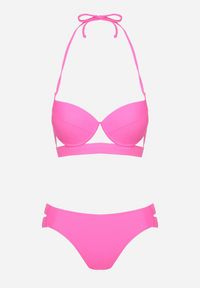 Born2be - Fuksjowe Bikini Biustonosz i Majtki Typu Figi Ozdobione Wycięciami Kinlira. Kolor: różowy. Wzór: aplikacja #6