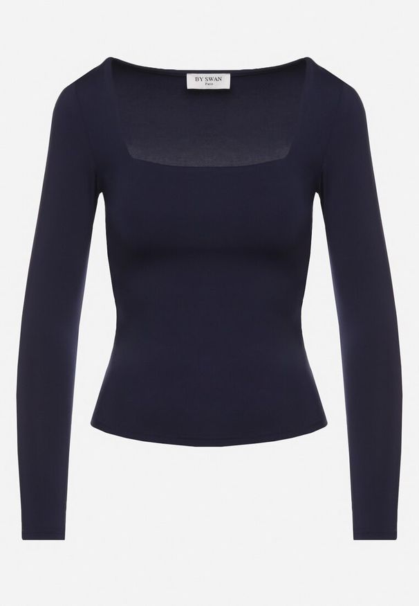 Born2be - Granatowa Bluzka z Wiskozą z Długim Rękawem i Kwadratowym Dekoltem Alexusi. Okazja: na co dzień, do pracy. Typ kołnierza: dekolt kwadratowy. Kolor: niebieski. Materiał: wiskoza. Długość rękawa: długi rękaw. Długość: długie. Styl: casual, klasyczny