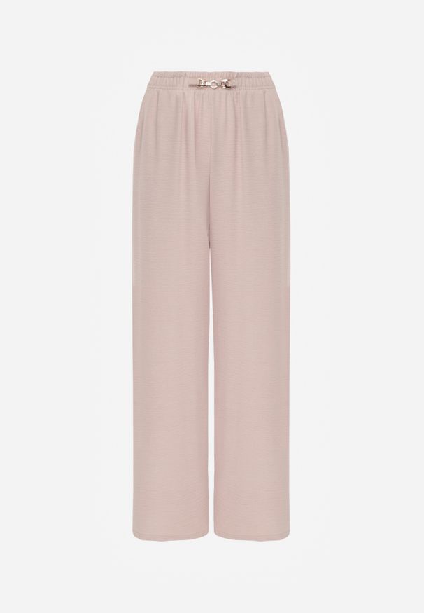 Renee - Różowe Spodnie Casual o Szerokim Kroju High Waist Zdobione Aplikacją Nephise. Okazja: na co dzień. Stan: podwyższony. Kolekcja: plus size. Kolor: różowy. Długość: krótkie. Wzór: aplikacja. Styl: casual
