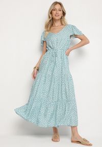 Born2be - Jasnoniebieska Sukienka z Bawełną i Geometrycznym Wzorem Lunavella. Okazja: na co dzień, na spacer. Kolor: niebieski. Materiał: bawełna. Wzór: geometria. Sezon: lato. Typ sukienki: proste. Styl: casual, elegancki #3