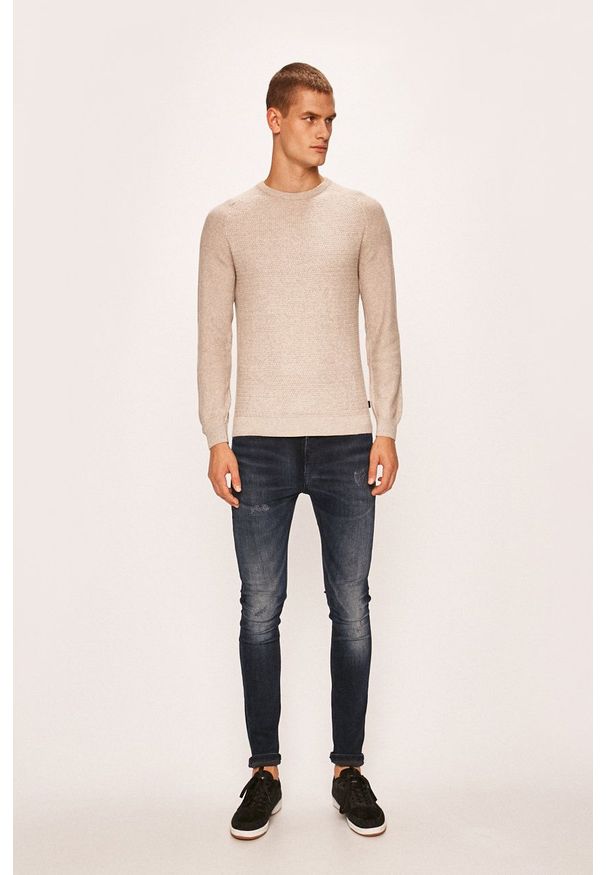 Jack & Jones - Sweter. Okazja: na co dzień. Kolor: szary. Materiał: materiał. Długość rękawa: raglanowy rękaw. Wzór: ze splotem. Styl: casual