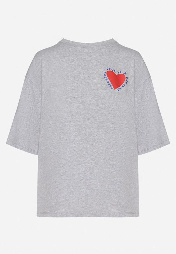 Born2be - Szary Bawełniany T-shirt z Motywem Serca Liorlie. Okazja: na spacer, na co dzień. Kolor: szary. Materiał: bawełna. Styl: casual, klasyczny