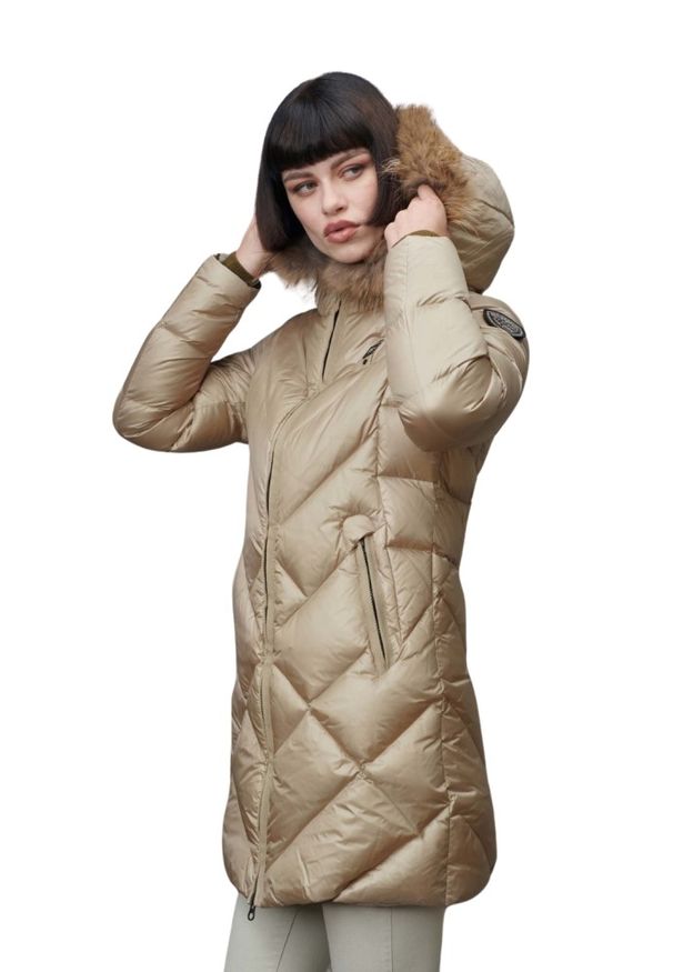 Blauer USA - BLAUER Beżowa damska kurtka Althea Raincoat Long Jackets, Rozmiar M. Kolor: beżowy. Materiał: poliamid, puch. Styl: elegancki