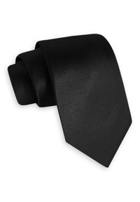 Czarny Klasyczny Szeroki Krawat -Angelo di Monti- 7 cm, Męski, w Tłoczony Prążek. Kolor: czarny. Wzór: prążki. Styl: klasyczny #1