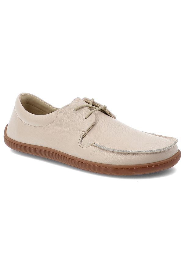 Beżowe Półbuty Armodo Skórzane Obuwie Damskie Barefoot. Okazja: na co dzień. Kolor: beżowy. Materiał: skóra. Wzór: grochy. Styl: casual, elegancki