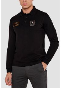 Aeronautica Militare - AERONAUTICA MILITARE Czarny męski longsleeve polo Piqué Patches, Rozmiar 3XL. Typ kołnierza: polo. Kolor: czarny. Materiał: bawełna. Długość rękawa: długi rękaw. Wzór: aplikacja. Styl: klasyczny
