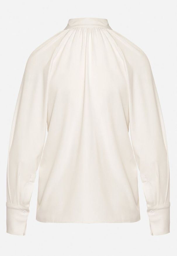 Born2be - Jasnobeżowa Bluzka Vices z Wiązaniem pod Szyją Averile. Okazja: na co dzień. Kolor: beżowy. Materiał: jeans. Styl: casual, klasyczny