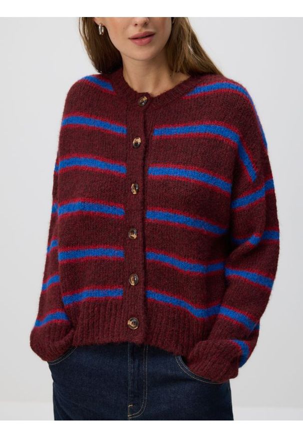 Reserved - Wzorzysty kardigan - wielobarwny. Materiał: dzianina, wełna