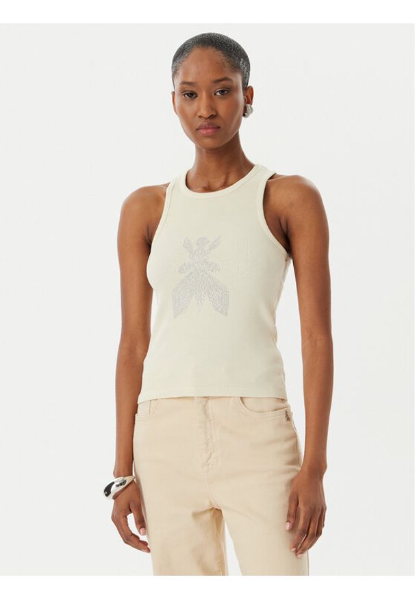 Patrizia Pepe Top 8M1768/J373-W413 Beżowy Slim Fit. Kolor: beżowy. Materiał: bawełna