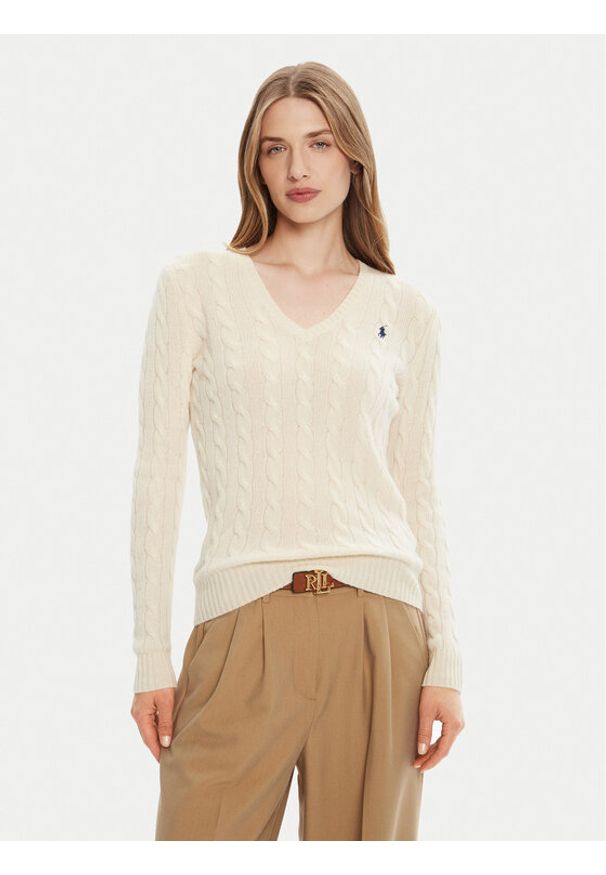 Polo Ralph Lauren Sweter 211971866001 Écru Slim Fit. Typ kołnierza: polo. Materiał: wełna