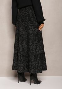Renee - Czarna Rozkloszowana Spódnica Dzianinowa Maxi z Wiskozy Nich. Kolor: czarny. Materiał: dzianina, wiskoza