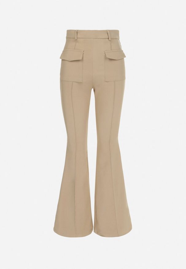 Born2be - Beżowe Spodnie Dzwony High Waist Yave. Okazja: na co dzień. Stan: podwyższony. Kolor: beżowy. Wzór: aplikacja. Styl: elegancki, casual