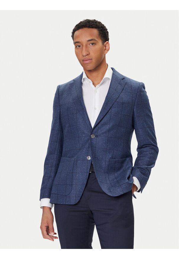 BOSS Marynarka H-Hutson 50551581 Niebieski Regular Fit. Kolor: niebieski. Materiał: wełna