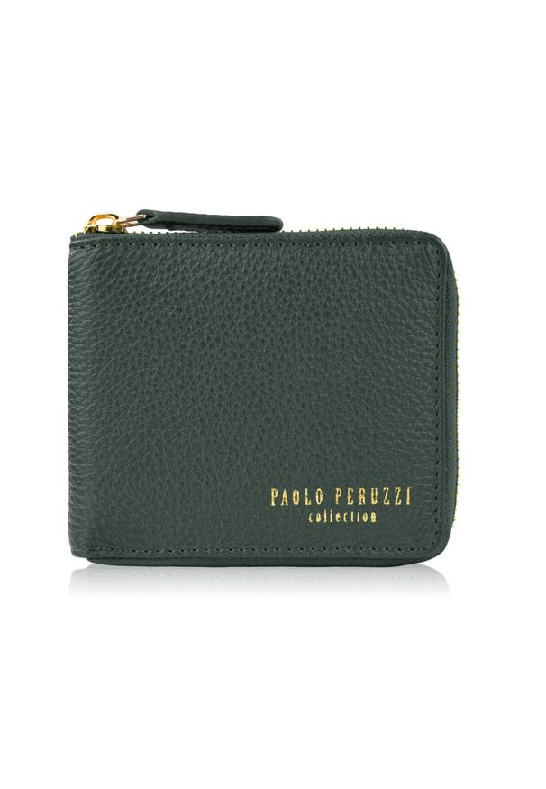 PAOLO PERUZZI - Portfel damski skórzany mały ciemnozielony w orientacji poziomej z RFID Paolo Peruzzi KV-04-DGR. Kolor: zielony. Materiał: skóra