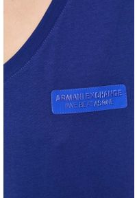 Armani Exchange t-shirt bawełniany kolor niebieski. Kolor: niebieski. Materiał: bawełna. Długość rękawa: krótki rękaw. Długość: krótkie. Wzór: aplikacja #2