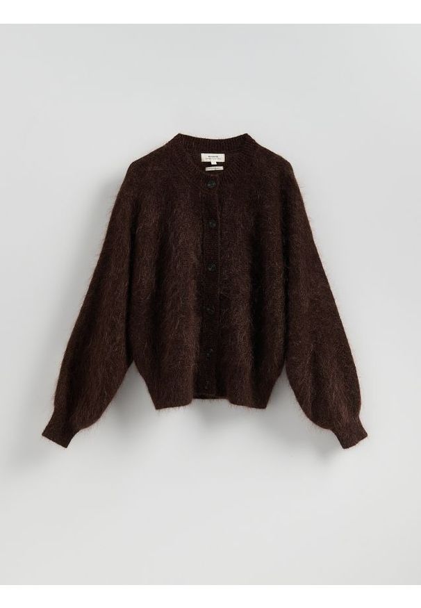 Reserved - Kardigan z moherem - ciemnobrązowy. Kolor: brązowy. Materiał: moher