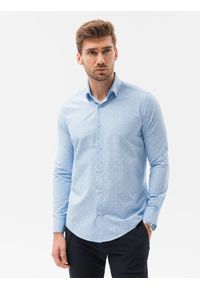 Ombre Clothing - Koszula męska elegancka z długim rękawem - błękitna - Rozmiar: M. Okazja: do pracy, na spotkanie biznesowe. Kolor: niebieski. Materiał: bawełna, poliester. Długość rękawa: długi rękaw. Długość: długie. Styl: elegancki #1