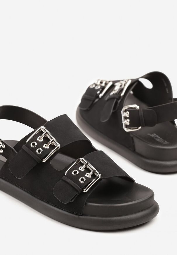 Born2be - Czarne Sandały z Paskami z Klamrami na Piankowej Podeszwie Filaris. Okazja: na imprezę, na spacer. Zapięcie: klamry. Kolor: czarny. Styl: elegancki, klasyczny