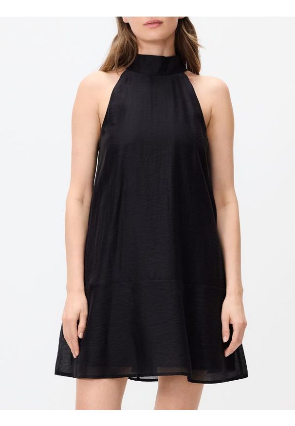 Reserved - Sukienka mini z lyocellem - czarny. Kolor: czarny. Materiał: tkanina. Długość: mini